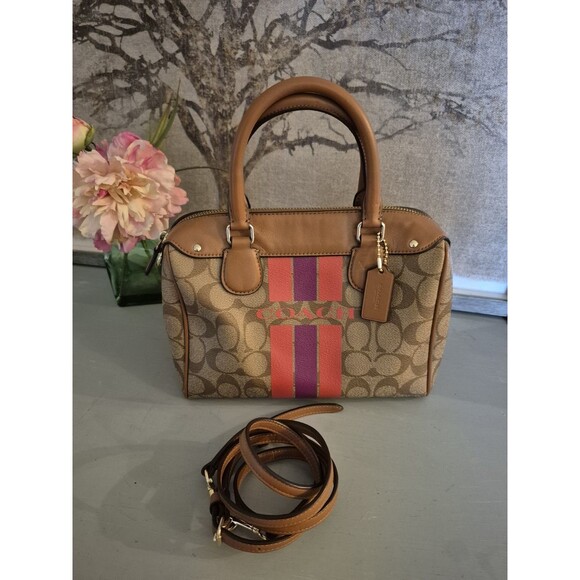 COACH F38312 VARISTY STRIPE MINI BENNETT SATCHEL X-BODY Purse Bag - Picture 1 of 16